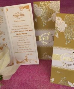 Thiệp cưới ép nhũ kim GR3010 Vàng