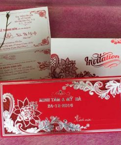 Thiệp cưới truyền thống đỏ nhung GR3012