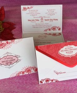 Bộ thiệp cưới in nhũ ép kim GR3017 đỏ