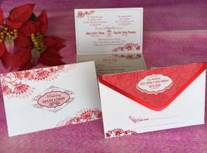 Bộ thiệp cưới in nhũ ép kim GR3017 đỏ