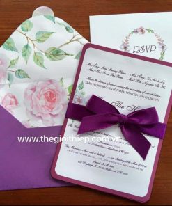 Thiệp cưới TGTD001 có nơ đẹp