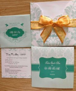 Thiệp cưới TGTD088 màu xanh ngọc có hoa văn