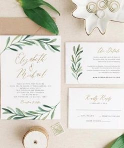 Thiệp cưới TGTD093 thanh thoát sang trọng họa tiết cây lá