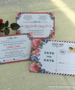 Thiệp cưới giá rẻ TGTGR1922 chiếc tem thư sinh động