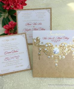 Thiệp cưới TGTGR1935 in nhũ vàng màu vàng nhạt