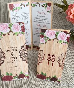 Thiệp cưới TGTGR2001 chữ hỷ trong vân gỗ
