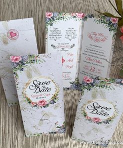 Thiệp cưới TGTGR2003 hoa lá trang nhã mới lạ